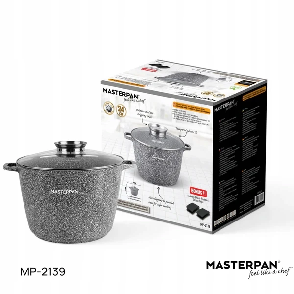 Masterpan Didelis GRANITINIS puodas 7L su dangteliu ir aromatinių rankenėlių sistema 24cm PILKA