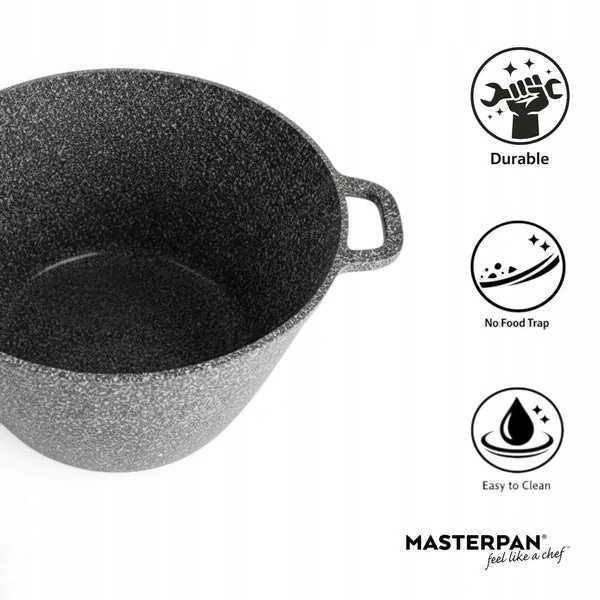 Masterpan Didelis GRANITINIS puodas 7L su dangteliu ir aromatinių rankenėlių sistema 24cm PILKA