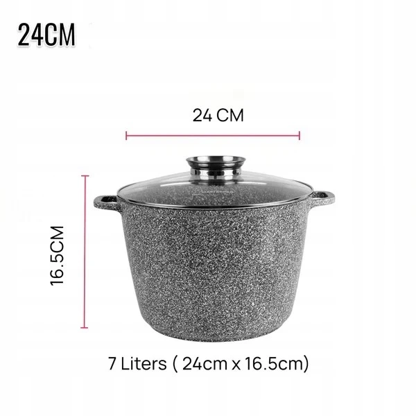 Masterpan Didelis GRANITINIS puodas 7L su dangteliu ir aromatinių rankenėlių sistema 24cm PILKA