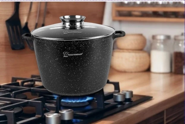 Masterpan Didelis marmurinis puodas 14L su dangteliu ir aromato rankenėlių sistema 32cm