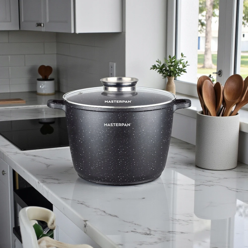 Masterpan Didelis marmurinis puodas 4L su dangteliu ir aromatinių rankenėlių sistema 20cm
