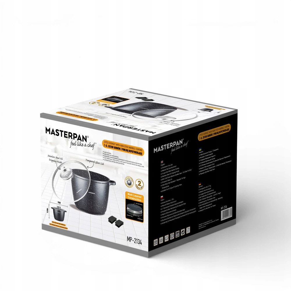 Masterpan Didelis marmurinis puodas 4L su dangteliu ir aromatinių rankenėlių sistema 20cm