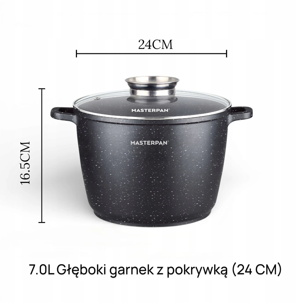Masterpan Didelis marmurinis puodas 7L su dangteliu ir aromatinių rankenėlių sistema 24cm