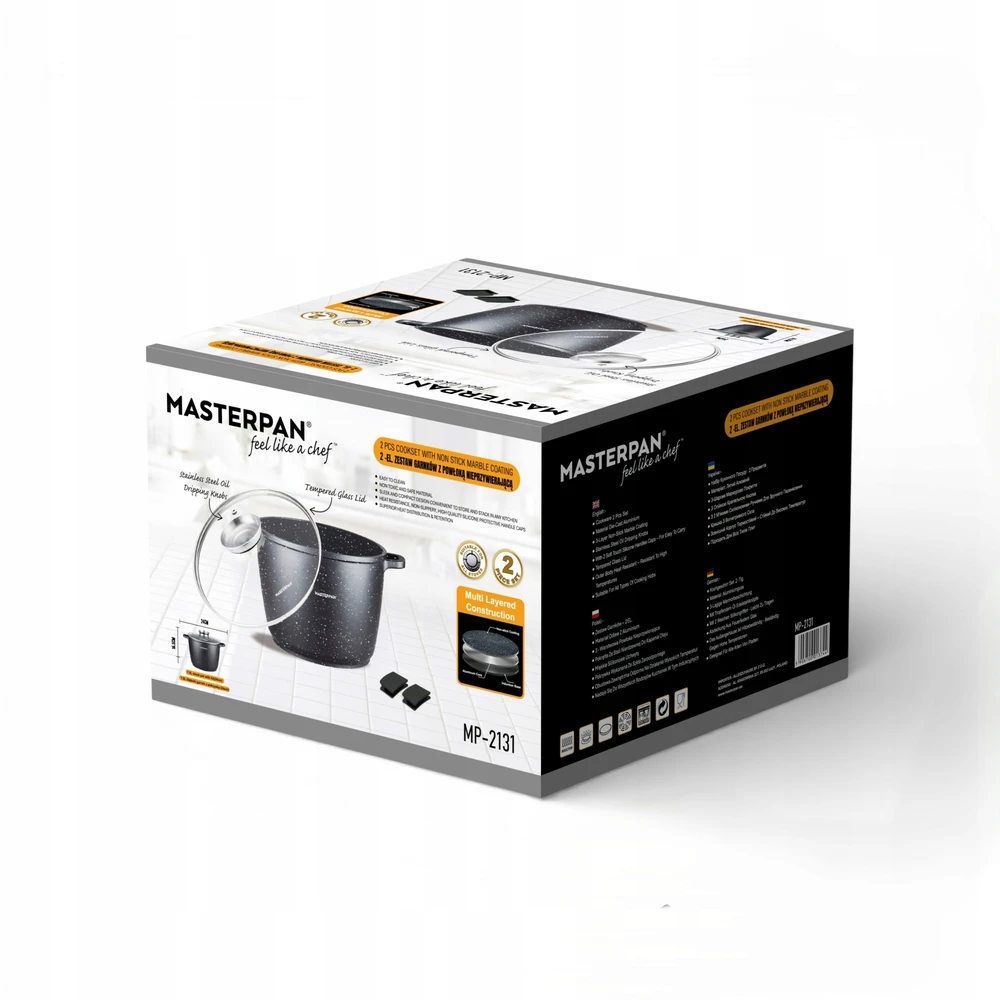 Masterpan Didelis marmurinis puodas 7L su dangteliu ir aromatinių rankenėlių sistema 24cm