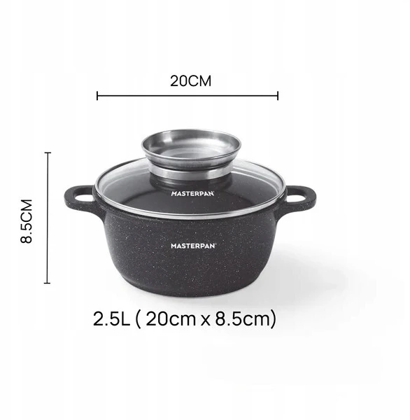 Masterpan Marmurinis puodas 20 cm, 2,5L su dangteliu ir Aroma Knob sistema