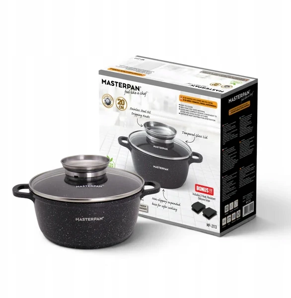 Masterpan Marmurinis puodas 20 cm, 2,5L su dangteliu ir Aroma Knob sistema