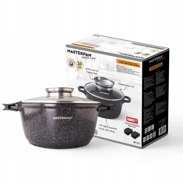 Masterpan Marmurinis puodas 24 cm su dangteliu ir aromatinių rankenėlių sistema 4,5 l