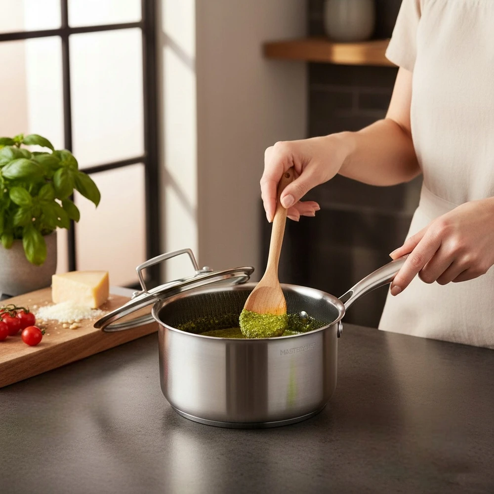 MASTERPAN plieno puodas 18 cm su dangčiu, nerūdijantis plienas, indukcinis