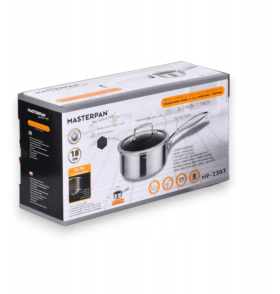 MASTERPAN plieno puodas 18 cm su dangčiu, nerūdijantis plienas, indukcinis