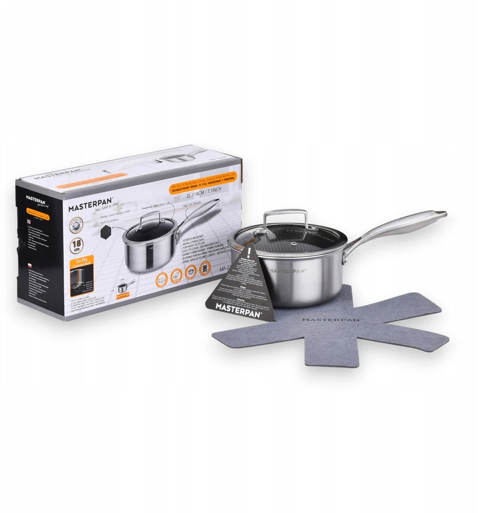 MASTERPAN plieno puodas 18 cm su dangčiu, nerūdijantis plienas, indukcinis