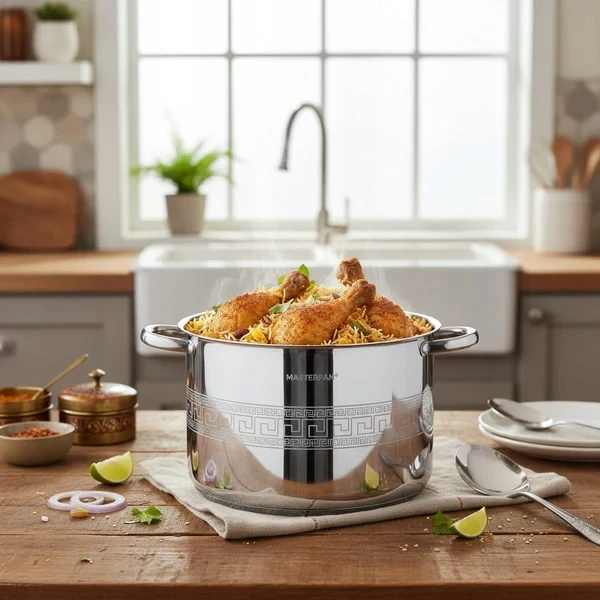 Masterpan TRADICINIS NERŪDIJANČIO PLIENO PUODAS 25,4L 36cm SU dangteliu