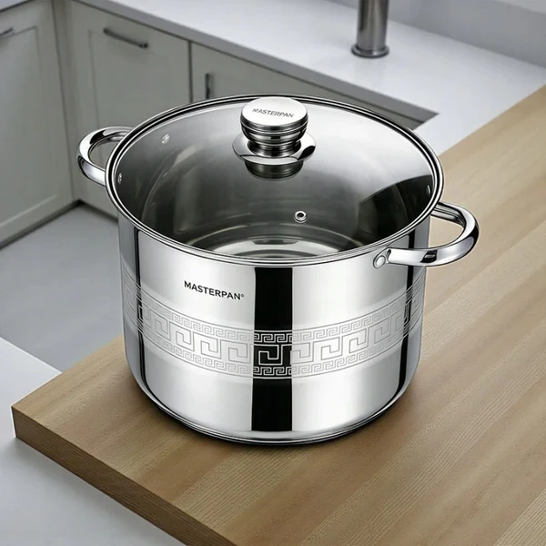 Masterpan TRADICINIS NERŪDIJANČIO PLIENO PUODAS 13,5L 28cm SU dangteliu