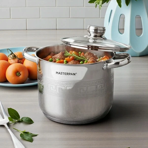 Masterpan TRADICINIS NERŪDIJANČIO PLIENO PUODAS 13,5L 28cm SU dangteliu