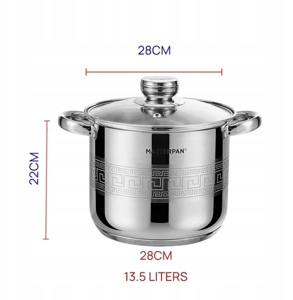 Masterpan TRADICINIS NERŪDIJANČIO PLIENO PUODAS 13,5L 28cm SU dangteliu