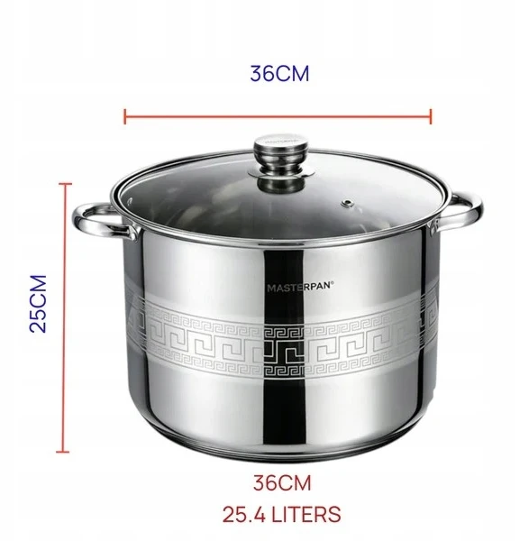 Masterpan TRADICINIS NERŪDIJANČIO PLIENO PUODAS 25,4L 36cm SU dangteliu