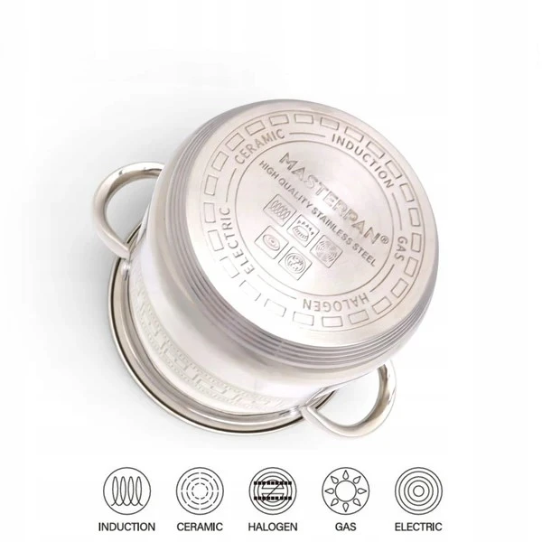Masterpan TRADICINIS NERŪDIJANČIO PLIENO PUODAS 13,5L 28cm SU dangteliu