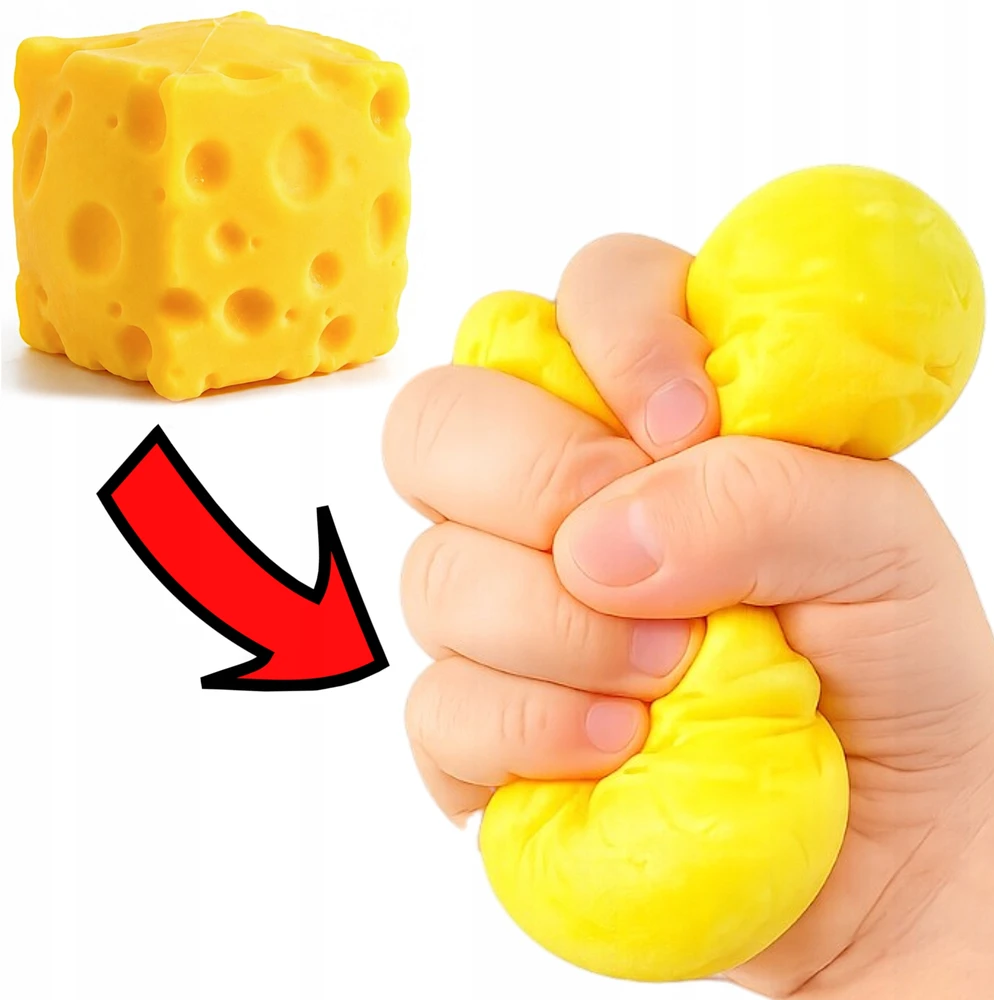 MAT Group Didelis ANTISRESSAS GNIOTEK SŪRIS Geltonas sūrio kubelis SQUISHY MOCHI 9X9 cm