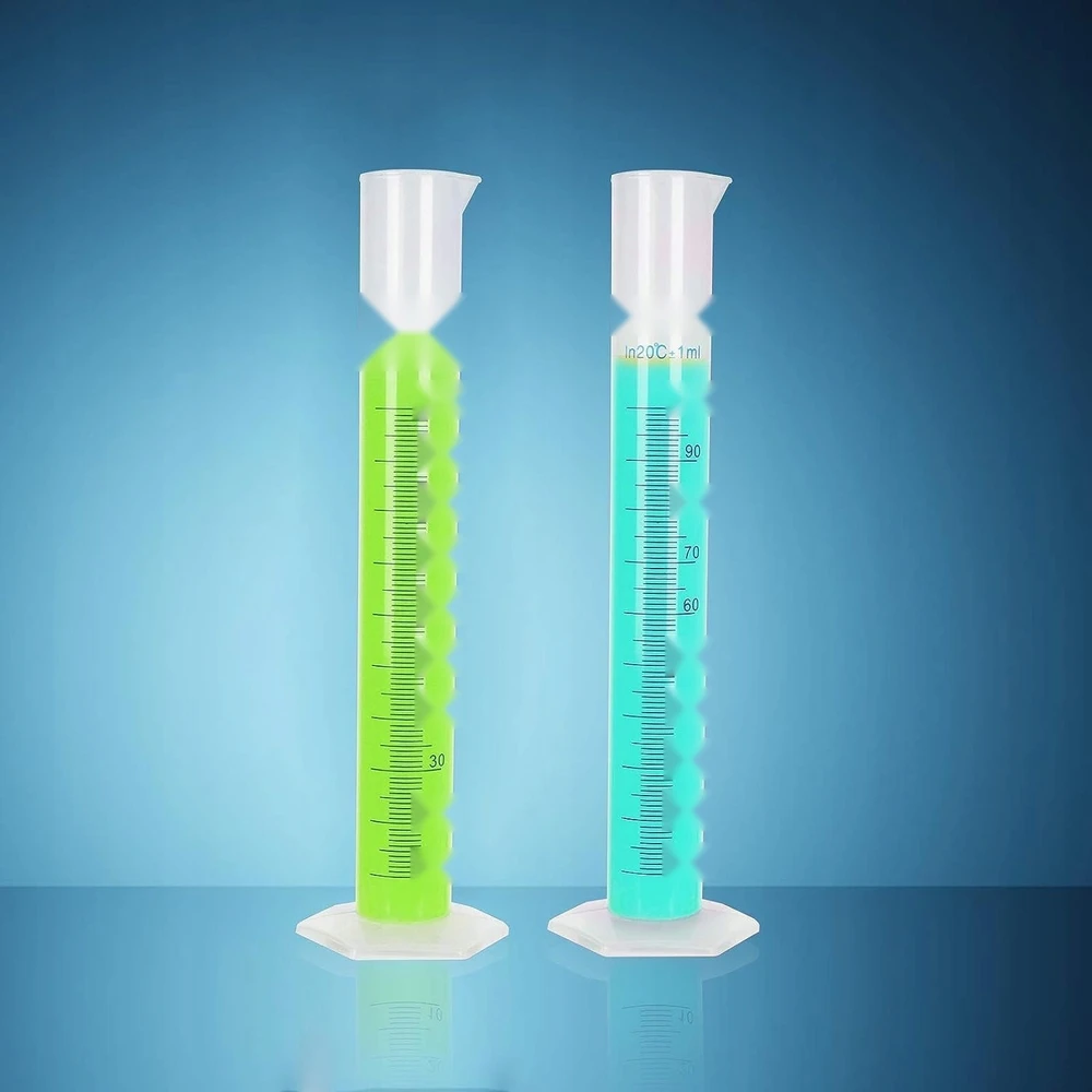 Matavimo cilindrų rinkinys iš 4 10 25 50 100 ml plastikinės cheminės medžiagos