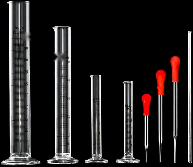 MATAVIMO CILINDRŲ RINKINYS LABORATORIJOS STIKLO MATAVIMO PIPETĖS ŠEPEČIAI