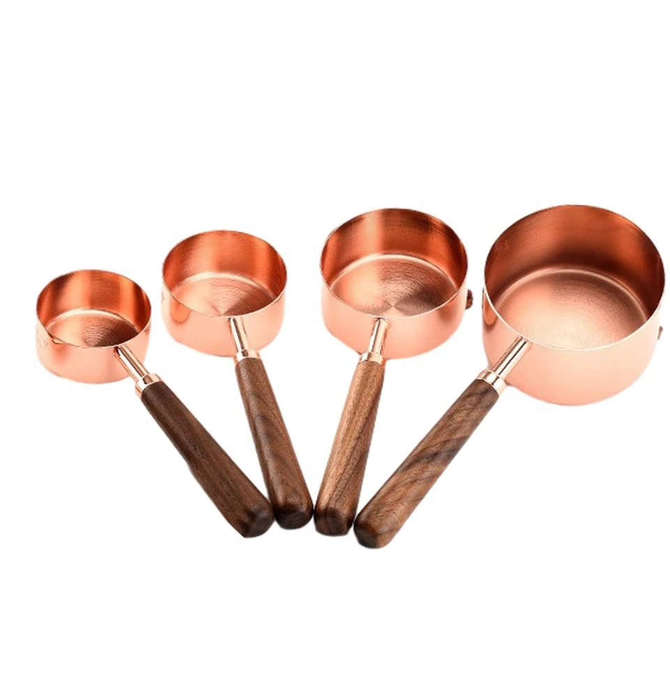 Matavimo puodelių ir šaukštų rinkinys virtuvės gaminimui B tipo medinė rankena