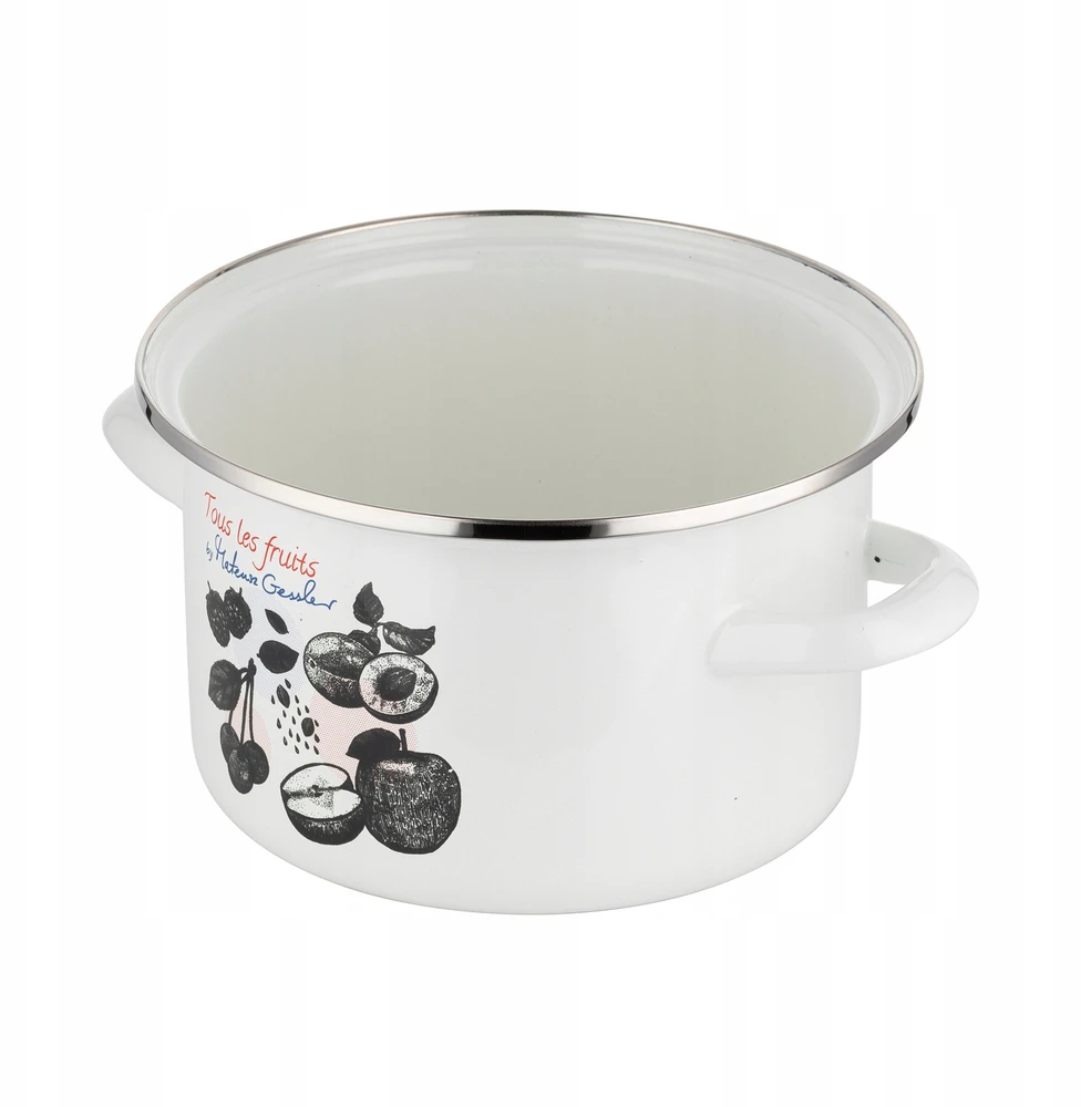 Mateuszo Gesslerio emaliuotas puodas Emalia Pleszew Fruits 18 cm 2,65L