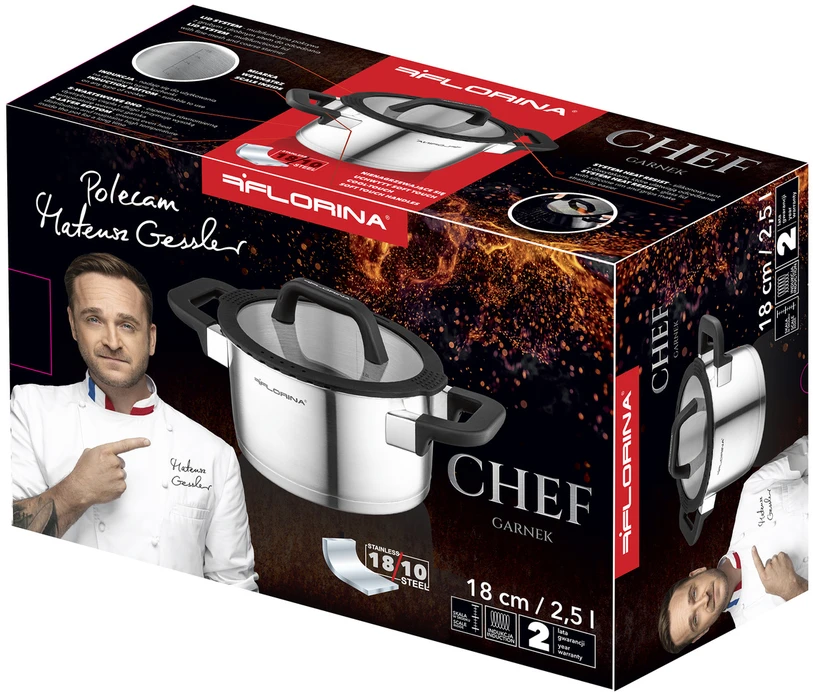 Mateuszo Gesslerio Florina Chef puodas 18 cm 2,5 l nerūdijančio plieno