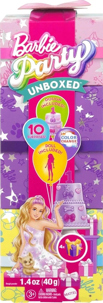 Mattel BARBIE PARTY UNBOXED REVEAL siurprizų rinkinys - šviesiaplaukė lėlė (JFG70)