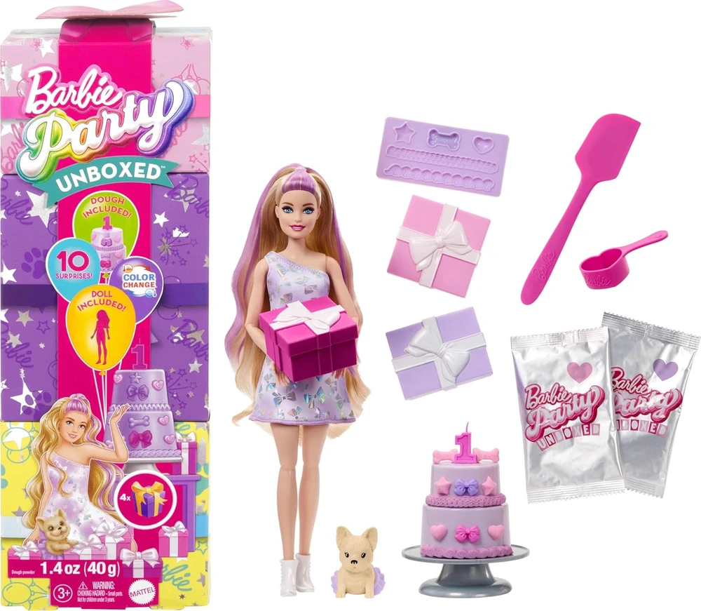 Mattel BARBIE PARTY UNBOXED REVEAL siurprizų rinkinys - šviesiaplaukė lėlė (JFG70)