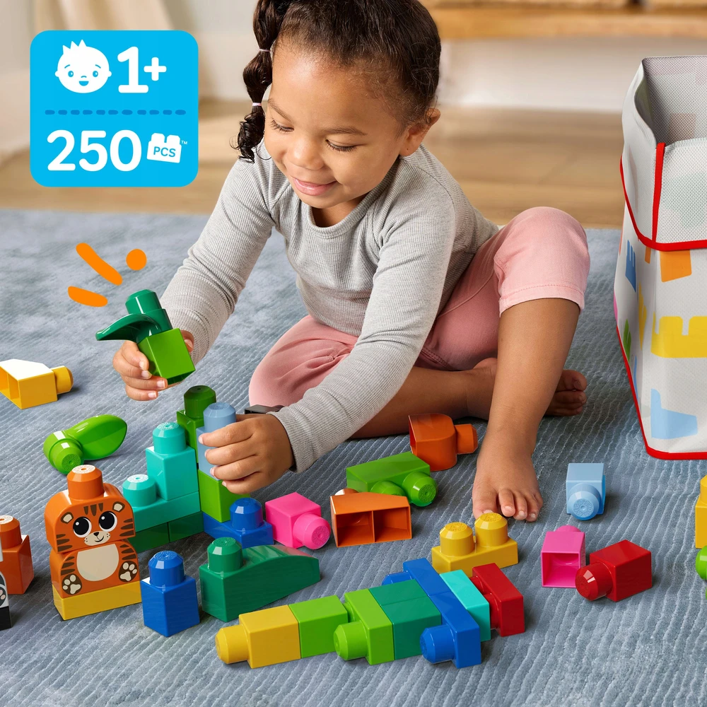 Mattel MEGA BLOKS KALULĖLIAI GYVŪNŲ RINKINYS 250 didelių kaladėlių vaikams +12 mėn.