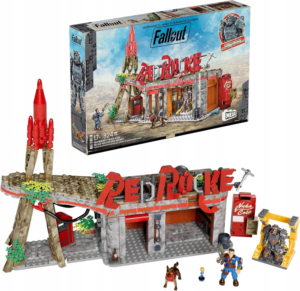 Dėlionė Mattel MEGA FALLOUT BLOCKS Raudona Rocket Station, statybinis komplektas +17 m