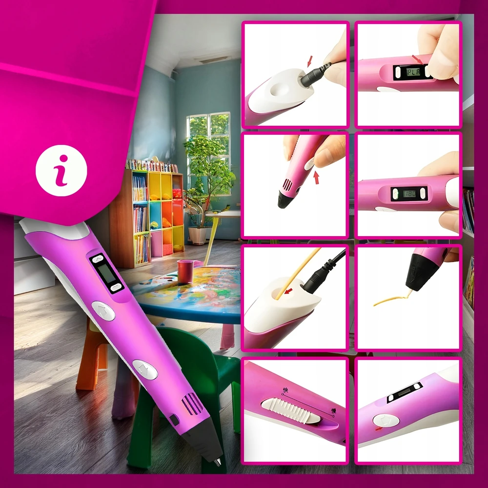 Maxsell 3D RAŠIKLIS VAIKAMS 3D SPAUSDINTUVAS MAGICAL 3D PEN + RETRILIAI 210 METRU