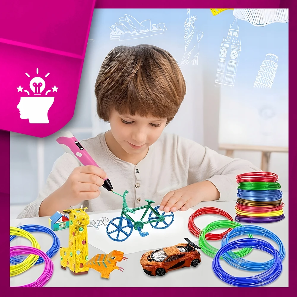 Maxsell 3D RAŠIKLIS VAIKAMS 3D SPAUSDINTUVAS MAGICAL 3D PEN + RETRILIAI 210 METRU