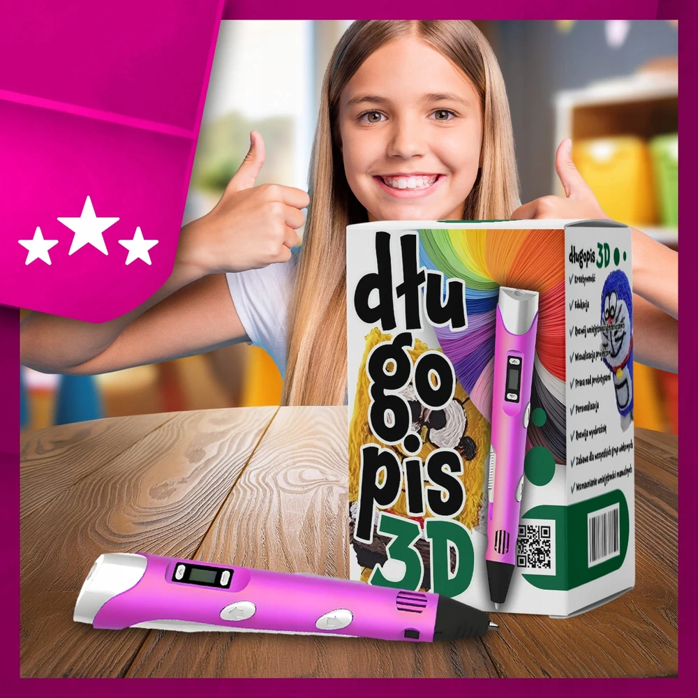Maxsell 3D RAŠIKLIS VAIKAMS 3D SPAUSDINTUVAS MAGICAL 3D PEN + RETRILIAI 210 METRU