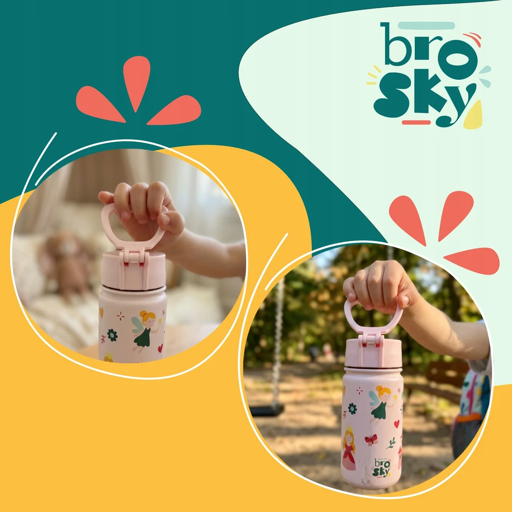 Mažas termo buteliukas su gėlėmis ir vabzdžiais, buteliukas vaikams Brosky Kids 450ml