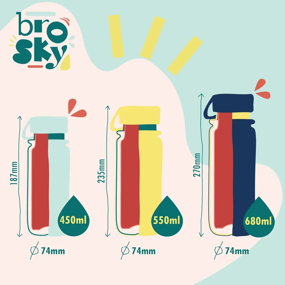Mažas termo buteliukas su gėlėmis ir vabzdžiais, buteliukas vaikams Brosky Kids 450ml