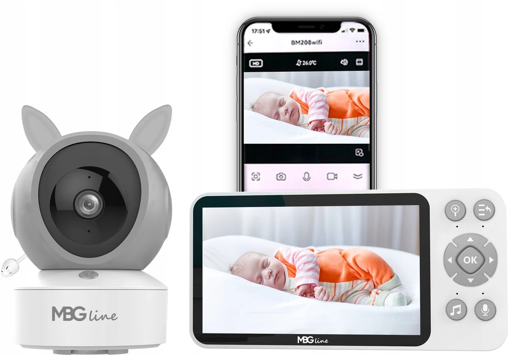 Mbg Line Belaidis sukamasis FHD WIFI elektroninis kūdikio monitorius TUYA LCD ZOOM kamera