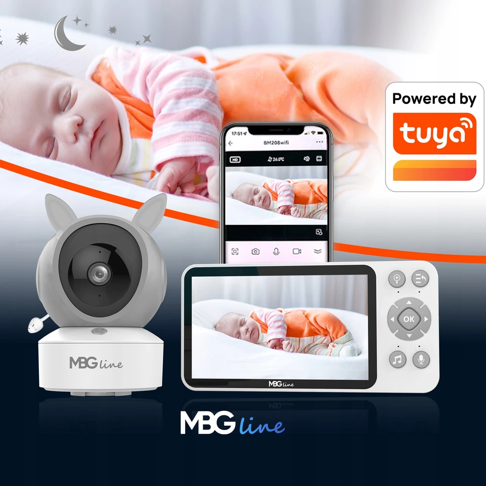 Mbg Line Belaidis sukamasis FHD WIFI elektroninis kūdikio monitorius TUYA LCD ZOOM kamera