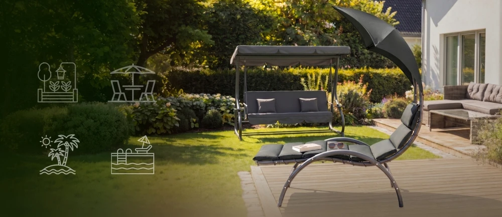 Mebel Elite Juoda CARPA šezlongas su skėčiu