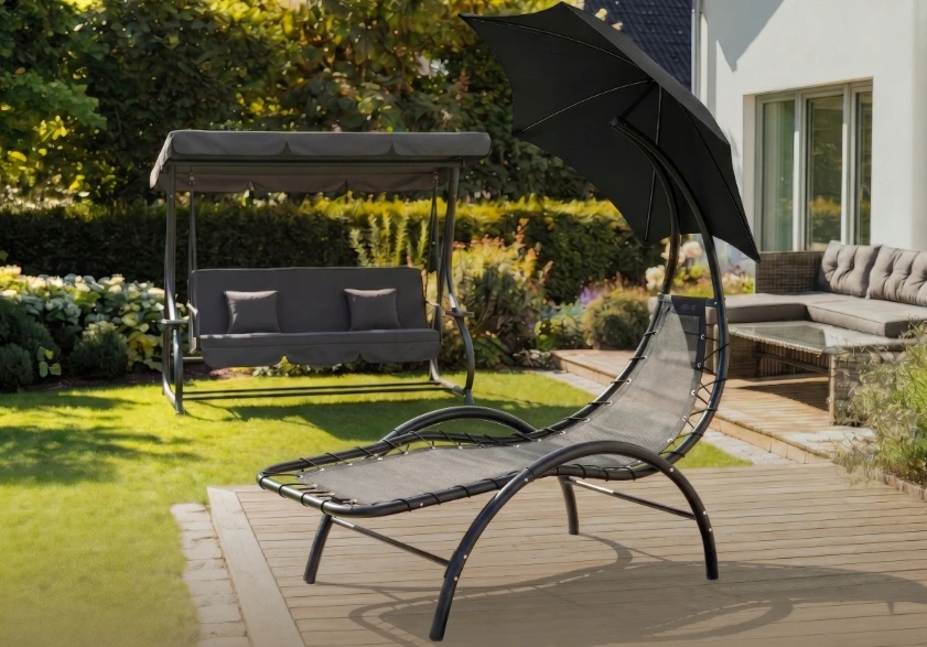 Mebel Elite Juoda CARPA šezlongas su skėčiu