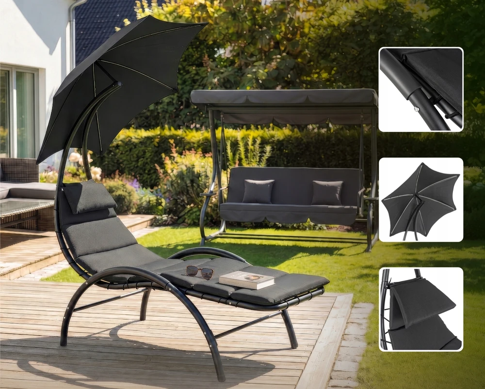 Mebel Elite Juoda CARPA šezlongas su skėčiu