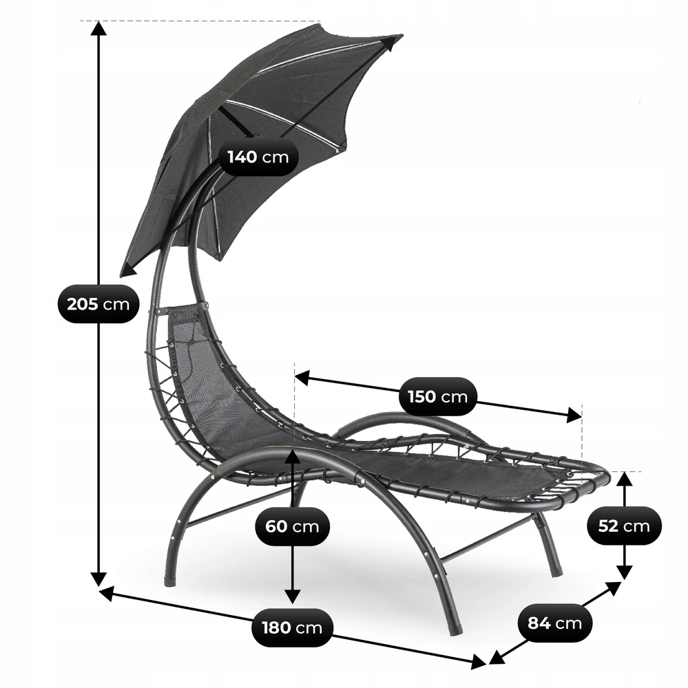 Mebel Elite Juoda CARPA šezlongas su skėčiu