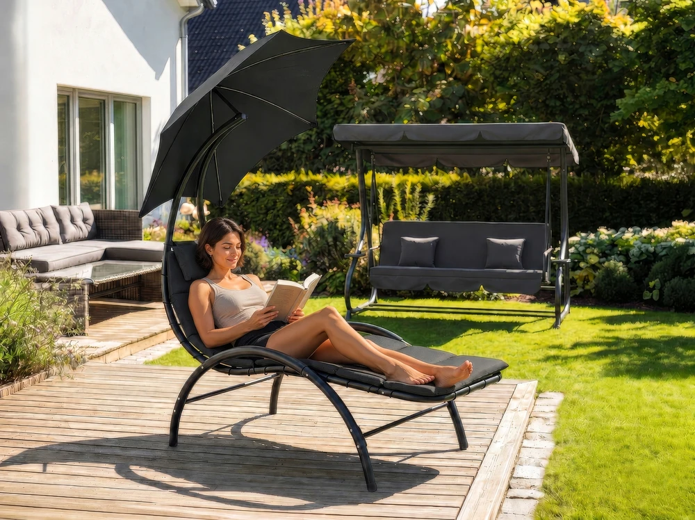Mebel Elite Juoda CARPA šezlongas su skėčiu