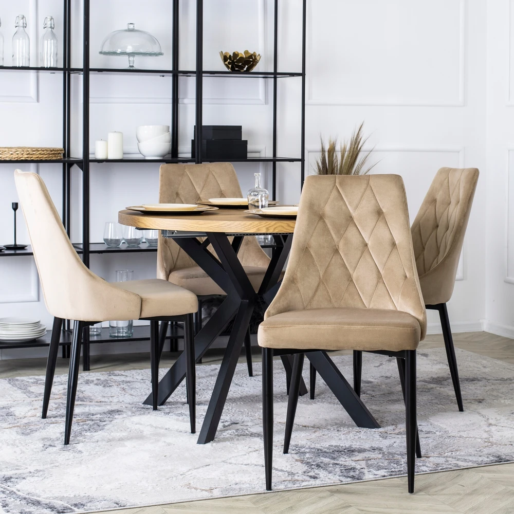 Fotelis Mebel Elite Kirkas Apmuštas svetainės krėslas, kamštinis, smėlinės spalvos aksomas, modernus loftas