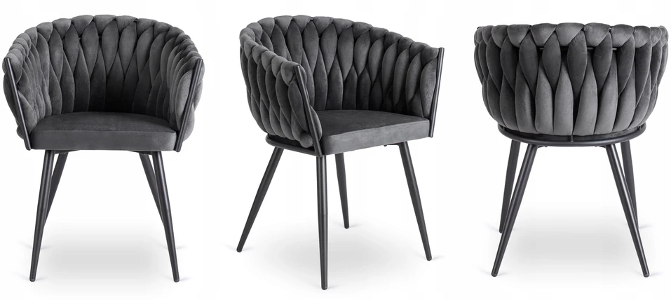 Fotelis Mebel Elite Minkšta kėdė, Glamour Velour ELENA Braided Pilkas, skirta poilsio kambariui valgomajame