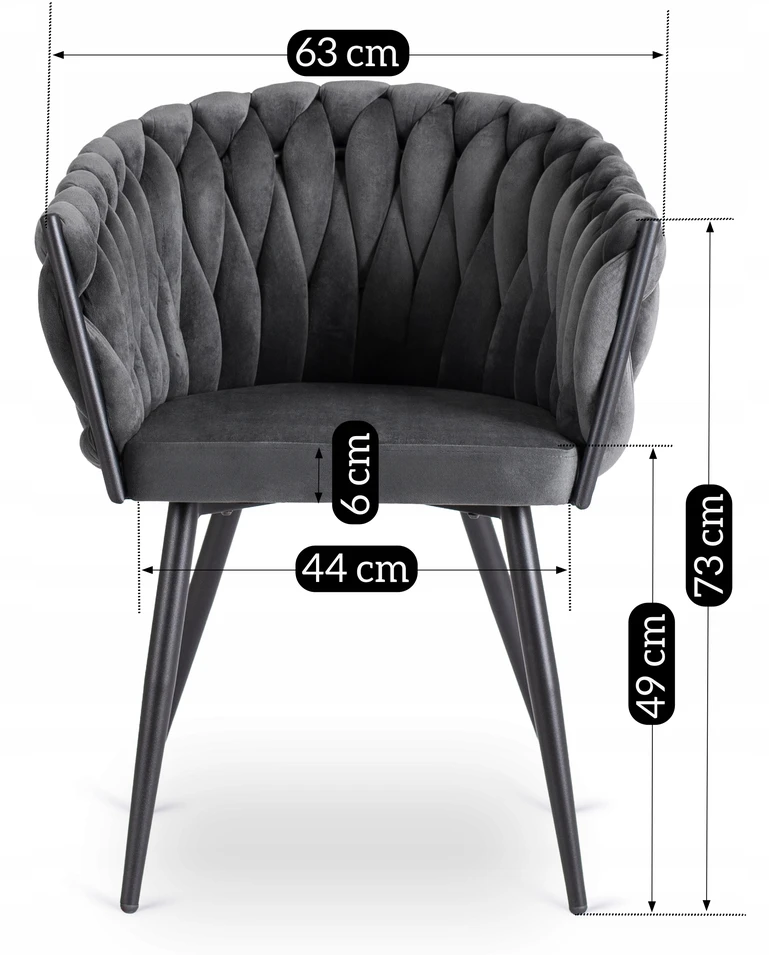 Fotelis Mebel Elite Minkšta kėdė, Glamour Velour ELENA Braided Pilkas, skirta poilsio kambariui valgomajame