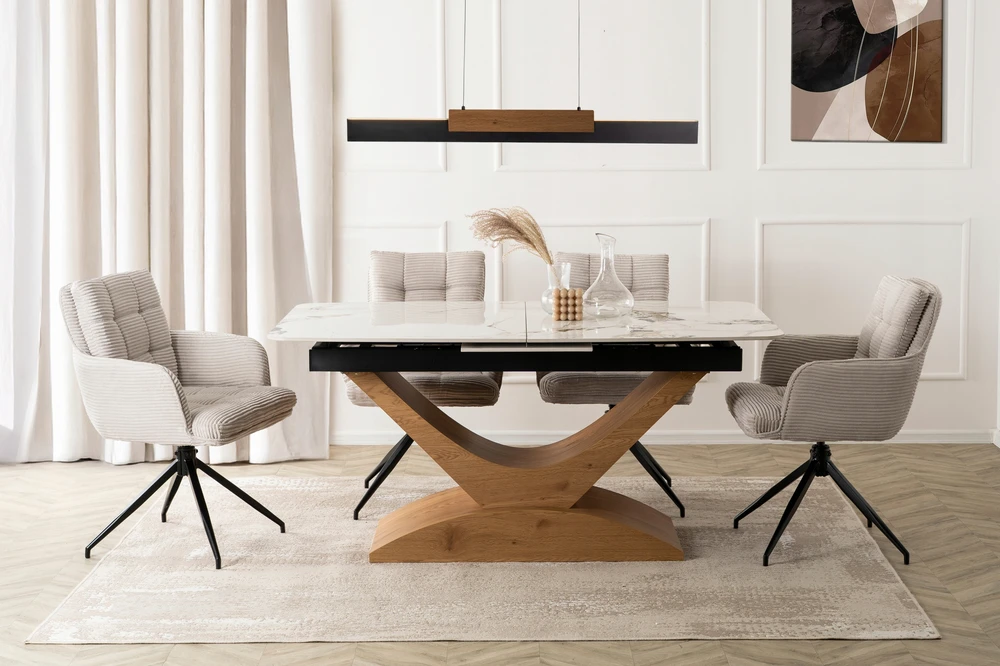 Mebel Elite Minkšta pasukama kėdė valgomajam Pilka velveta AKITA