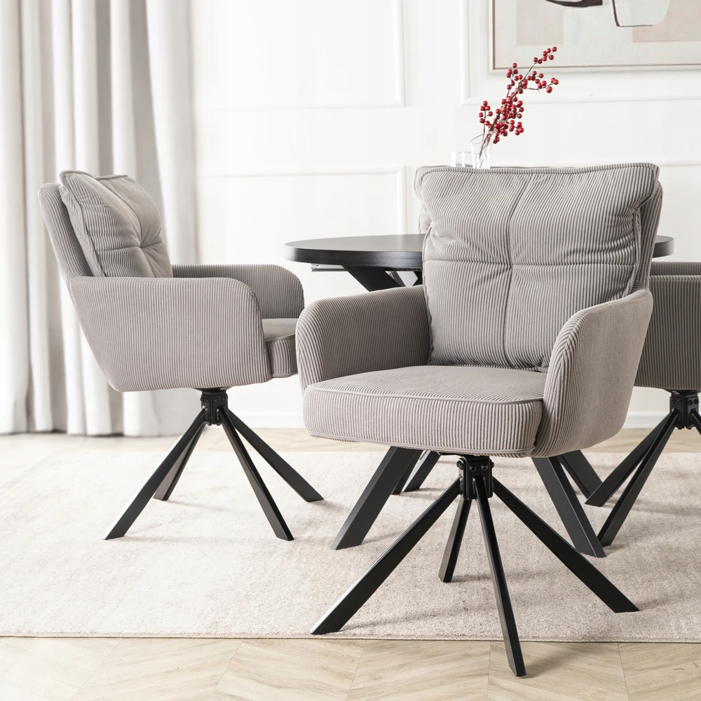 Mebel Elite Minkšta pasukama kibiro kėdė valgomajam Pilka velveta CITY