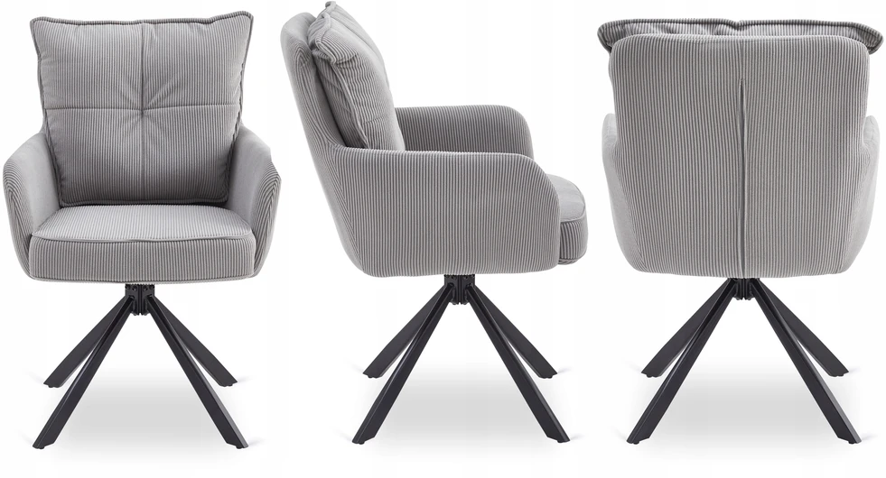 Mebel Elite Minkšta pasukama kibiro kėdė valgomajam Pilka velveta CITY