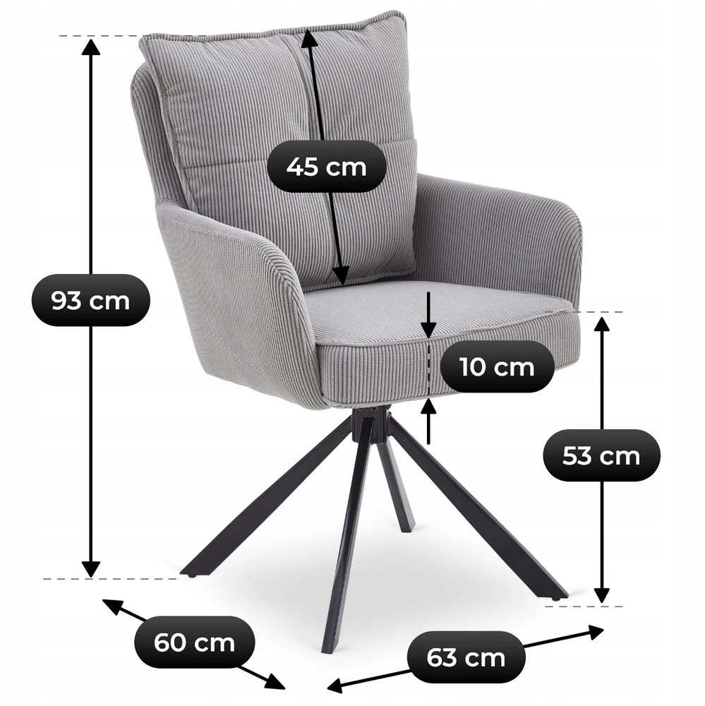 Mebel Elite Minkšta pasukama kibiro kėdė valgomajam Pilka velveta CITY