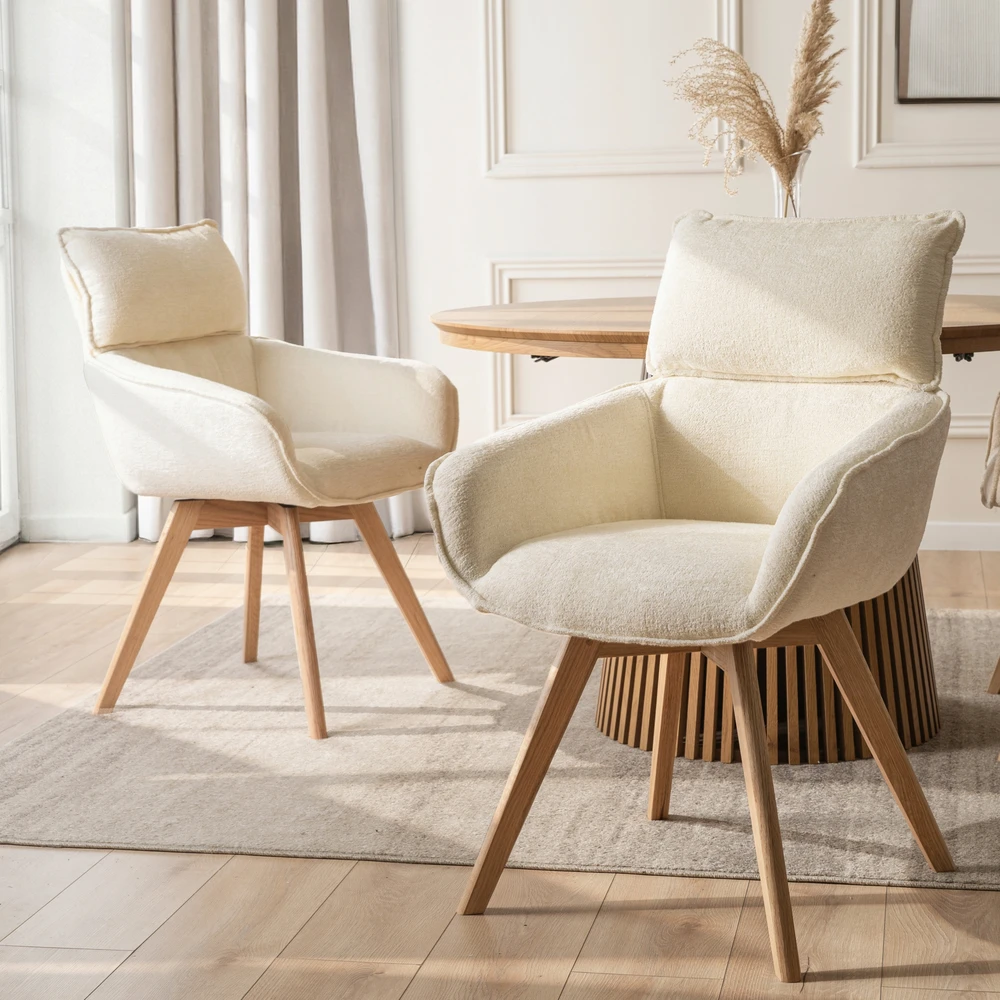 Fotelis Mebel Elite DIAS minkštas pasukamas krėslas, kreminės spalvos, modernus bukle